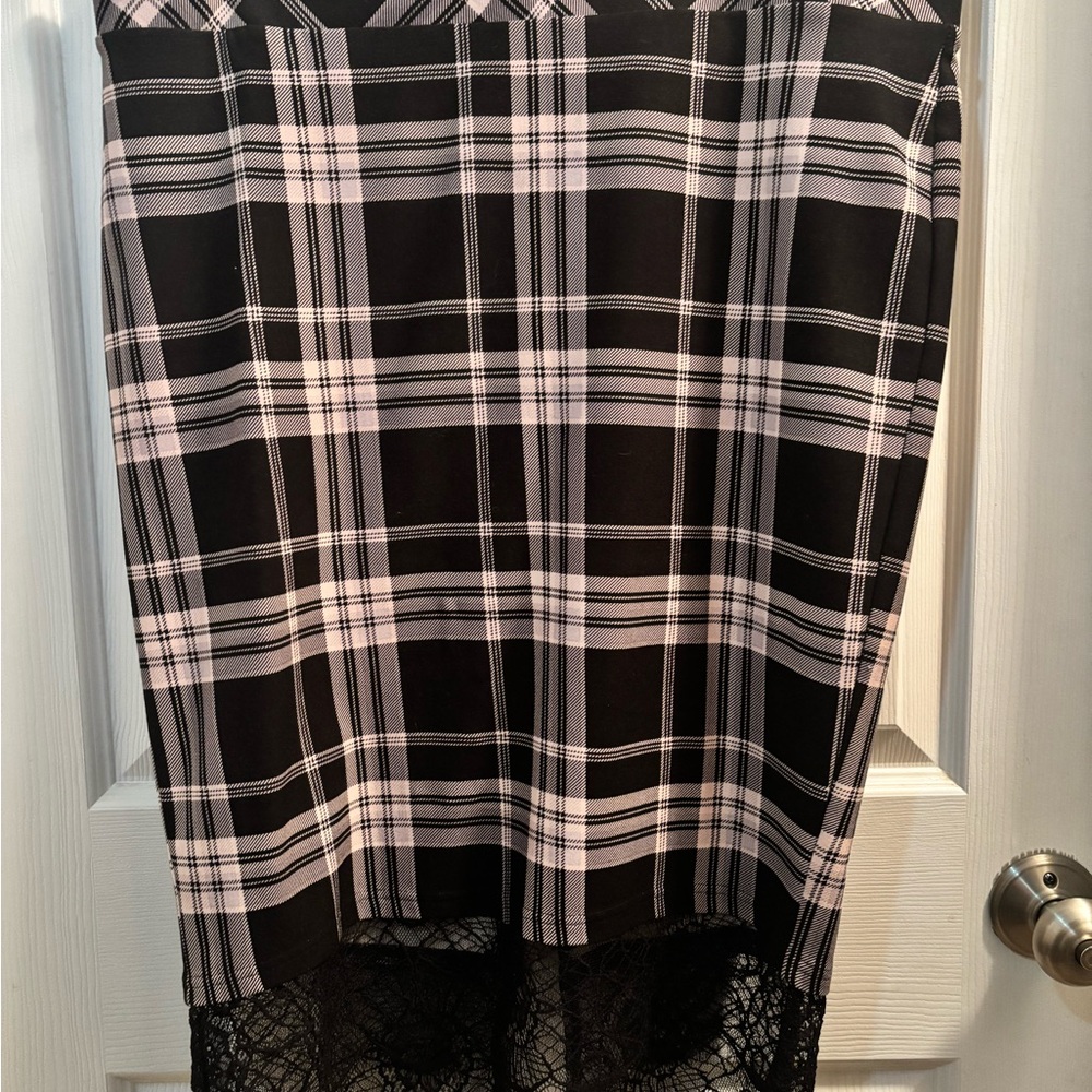 Torrid Black and Pink Plaid Pencil Skirt